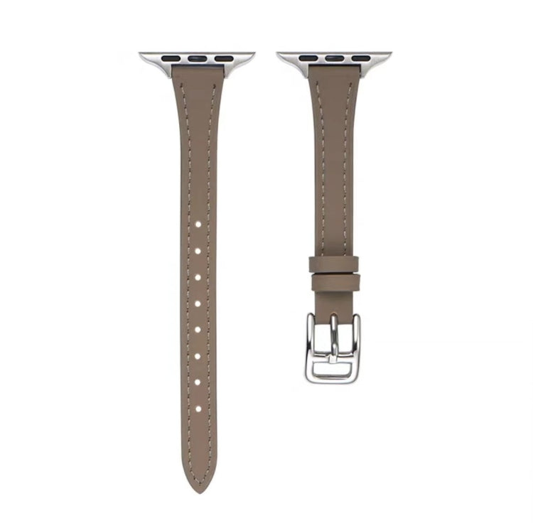 For Apple Watch Ultra 49mm T-shaped Slim Genuine Leather Watch Band(Dark Brown) by bashfashion