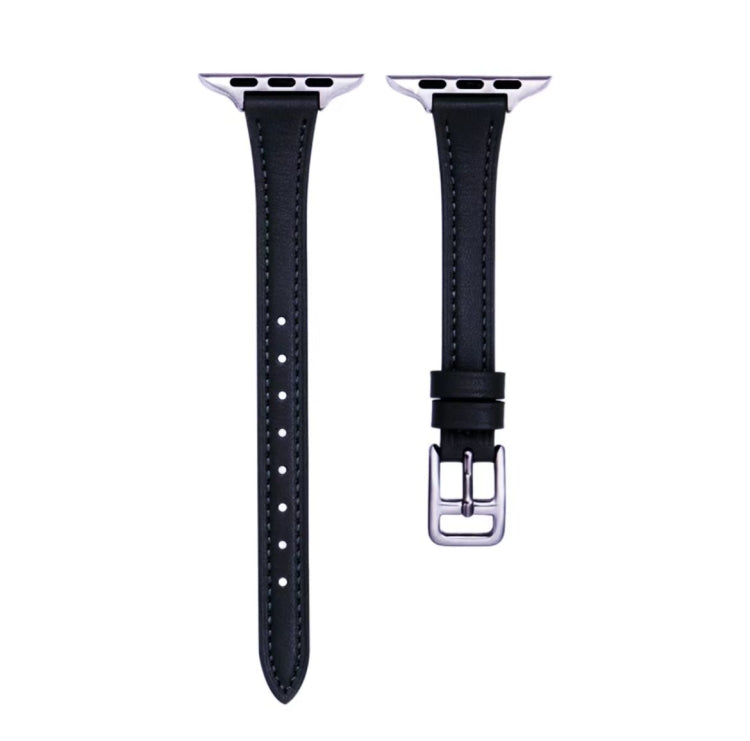 For Apple Watch Series 6 40mm T-shaped Slim Genuine Leather Watch Band(Black) by bashfashion