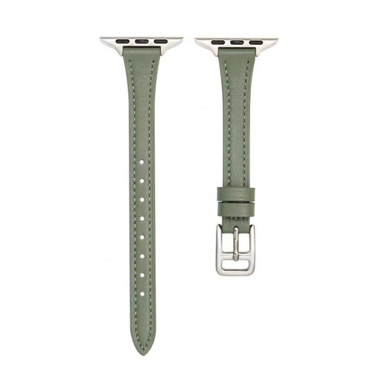 For Apple Watch Series 5 40mm T-shaped Slim Genuine Leather Watch Band(Light Green) by bashfashion