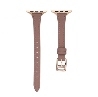For Apple Watch 42mm T-shaped Slim Genuine Leather Watch Band(Light Brown) by bashfashion