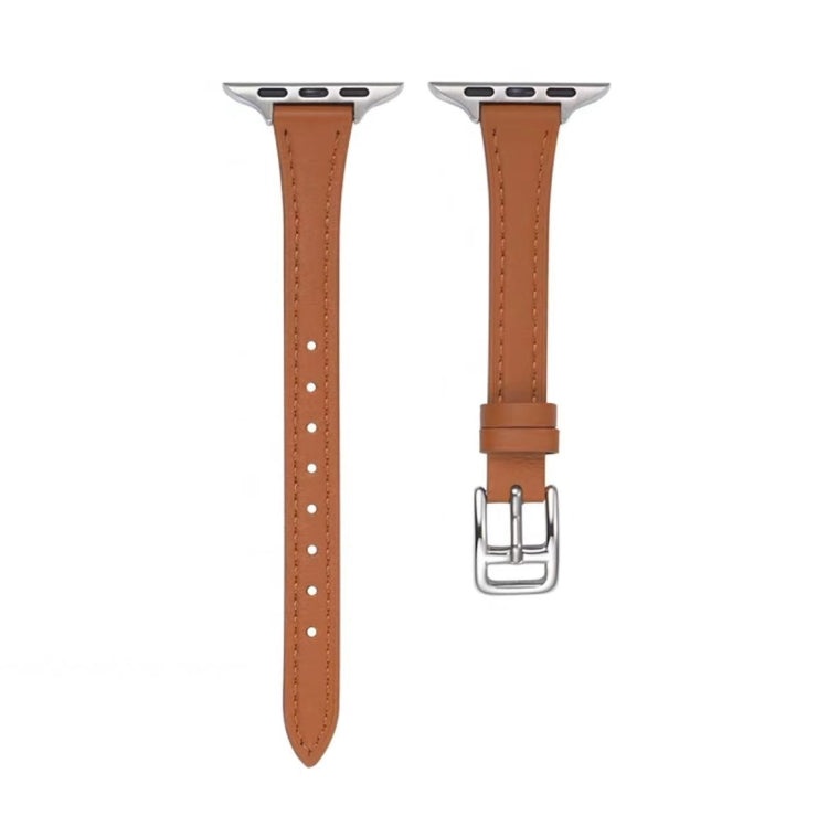 For Apple Watch Ultra 2 49mm T-shaped Slim Genuine Leather Watch Band(Dark Pink) by bashfashion