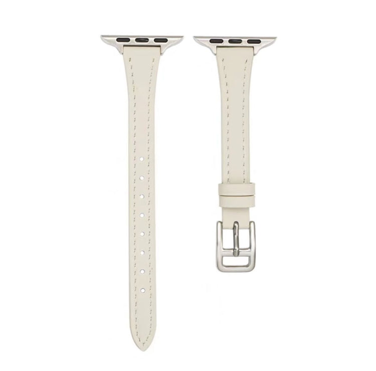 For Apple Watch Ultra 2 49mm T-shaped Slim Genuine Leather Watch Band(White) by bashfashion