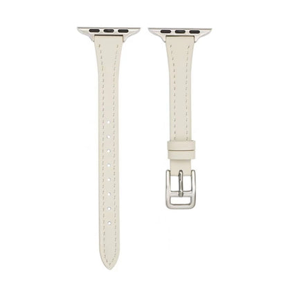 For Apple Watch Ultra 2 49mm T-shaped Slim Genuine Leather Watch Band(White) by bashfashion