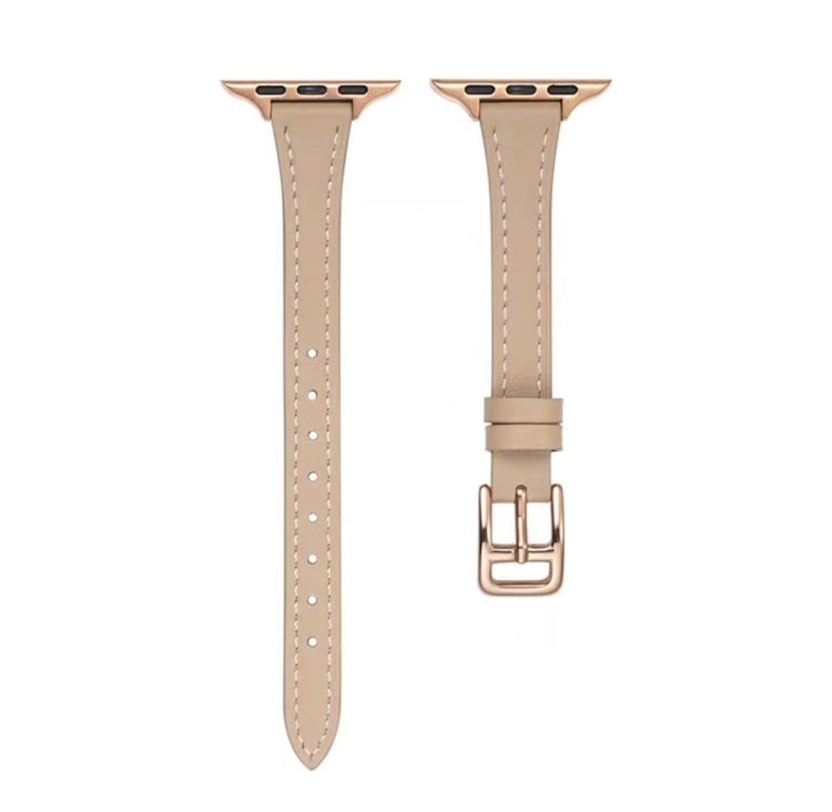 For Apple Watch Series 9 41mm T-shaped Slim Genuine Leather Watch Band(Apricot) by bashfashion