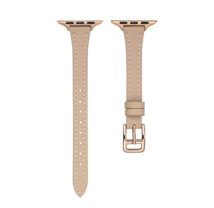 For Apple Watch SE 2023 40mm T-shaped Slim Genuine Leather Watch Band(Apricot) by bashfashion