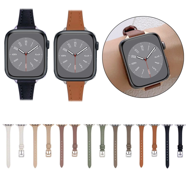 For Apple Watch Series 5 44mm T-shaped Slim Genuine Leather Watch Band(Black) by bashfashion