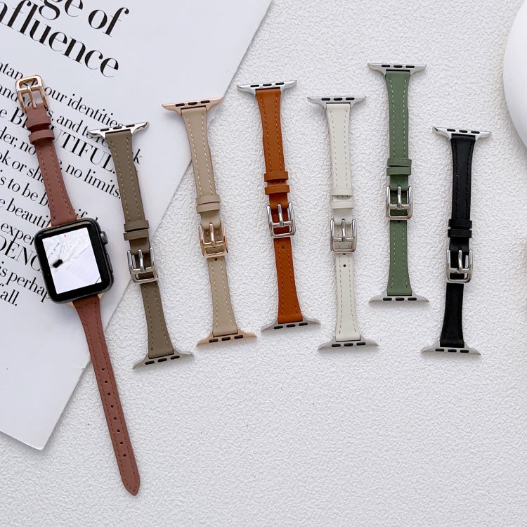 For Apple Watch Ultra 2 49mm T-shaped Slim Genuine Leather Watch Band(Dark Pink) by bashfashion