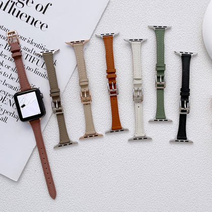 For Apple Watch Ultra 2 49mm T-shaped Slim Genuine Leather Watch Band(Light Green) by bashfashion
