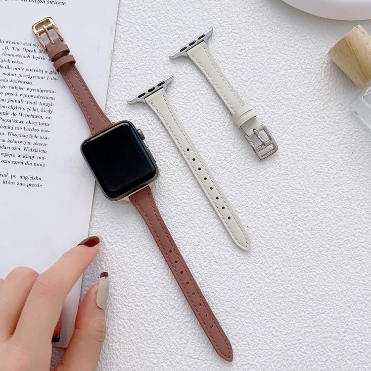 For Apple Watch Series 6 44mm T-shaped Slim Genuine Leather Watch Band(Light Green) by bashfashion