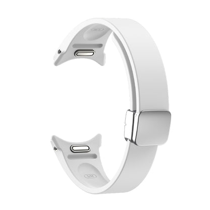For Samsung Galaxy Watch 6 Magnetic Folding Silver Buckle Silicone Watch Band(White) by bashfashion
