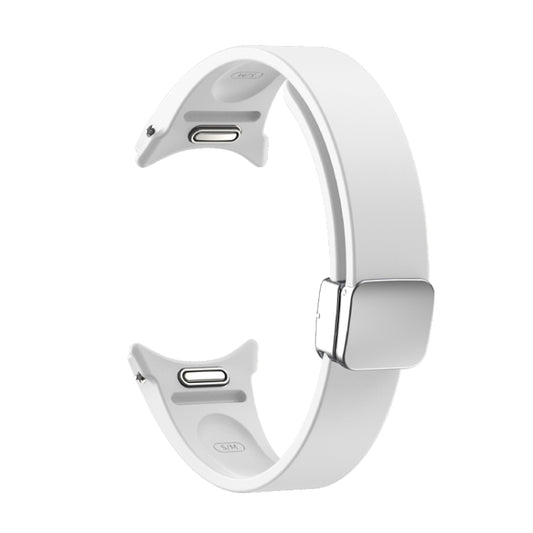 For Samsung Galaxy Watch 6 Magnetic Folding Silver Buckle Silicone Watch Band(White) by bashfashion