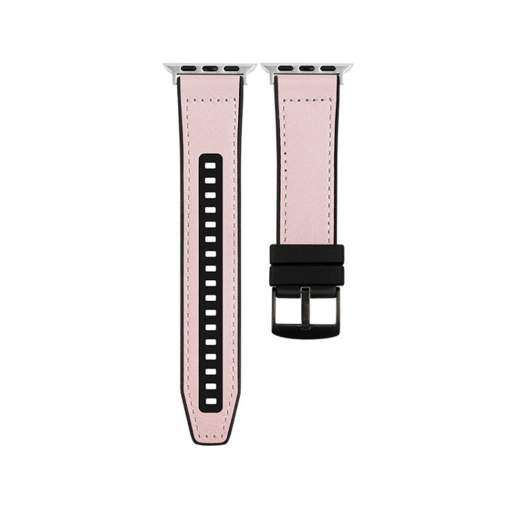 For Apple Watch Ultra 49mm Hybrid Leather Silicone Watch Band(Pink) by bashfashion