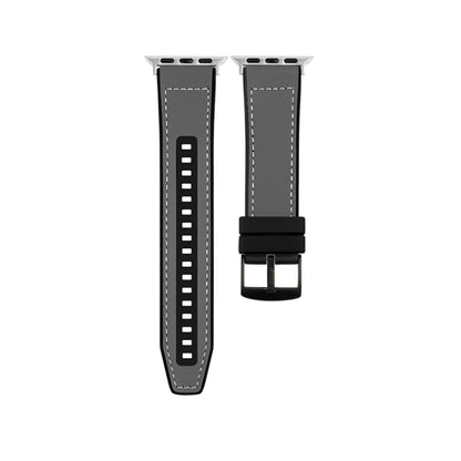 For Apple Watch Ultra 49mm Hybrid Leather Silicone Watch Band(Grey) by bashfashion