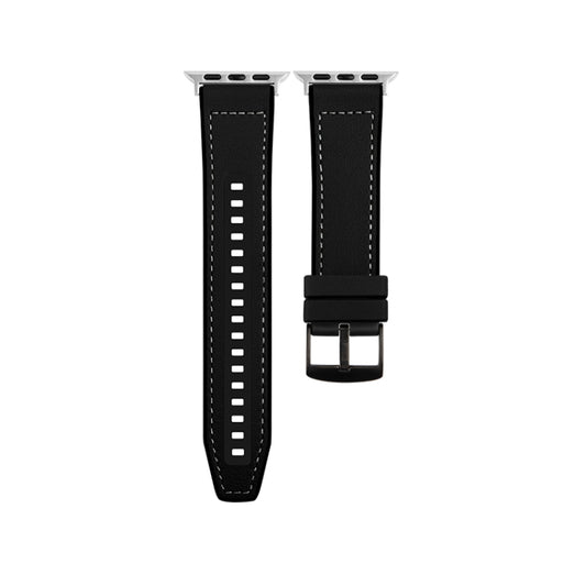 For Apple Watch Series 8 45mm Hybrid Leather Silicone Watch Band(Black) by bashfashion
