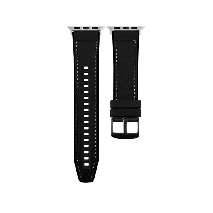 For Apple Watch Series 3 42mm Hybrid Leather Silicone Watch Band(Black) by bashfashion