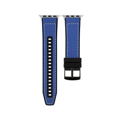 For Apple Watch Series 10 46mm Hybrid Leather Silicone Watch Band(Blue) by bashfashion