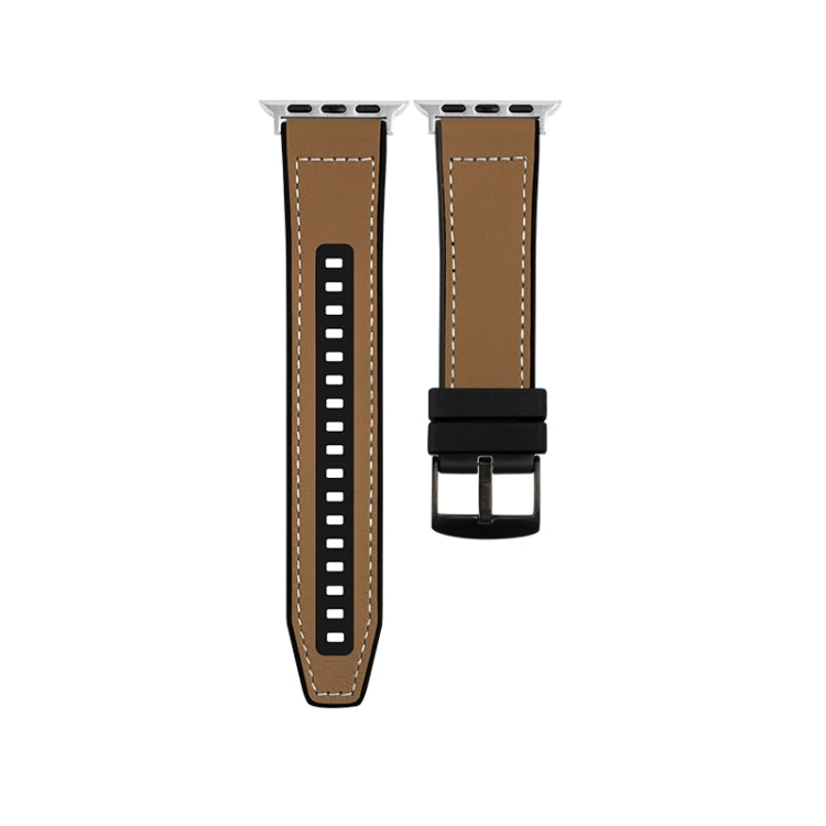 For Apple Watch Series 10 46mm Hybrid Leather Silicone Watch Band(Brown) by bashfashion