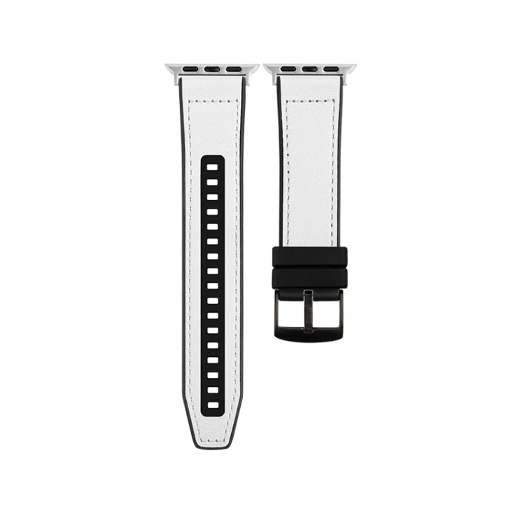 For Apple Watch Series 10 42mm Hybrid Leather Silicone Watch Band(White) by bashfashion