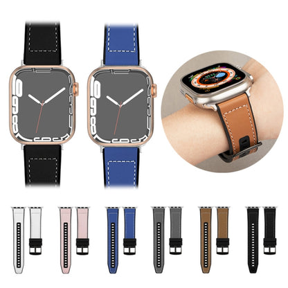 For Apple Watch Series 10 46mm Hybrid Leather Silicone Watch Band(Blue) by bashfashion