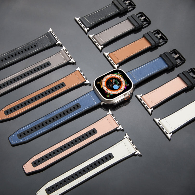 For Apple Watch Ultra 49mm Hybrid Leather Silicone Watch Band(Pink) by bashfashion