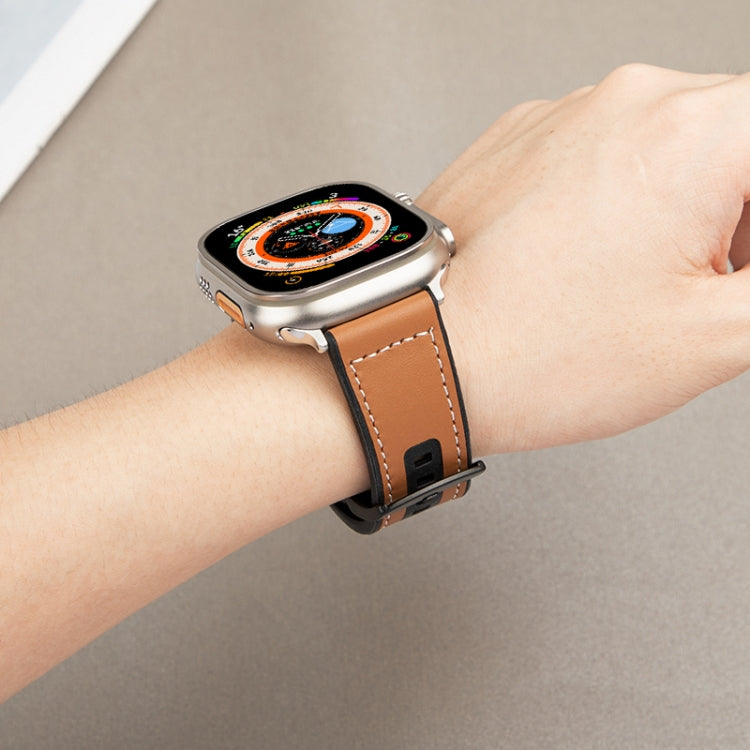 For Apple Watch Series 2 38mm Hybrid Leather Silicone Watch Band(Brown) by bashfashion