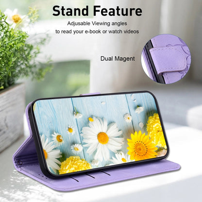 For iPhone 16e Lily Embossed Leather Phone Case(Purple) by bashfashion