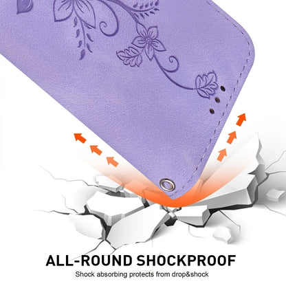 For iPhone 16e Lily Embossed Leather Phone Case(Purple) by bashfashion