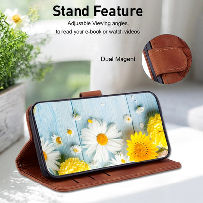 For iPhone 16e Lily Embossed Leather Phone Case(Brown) by bashfashion