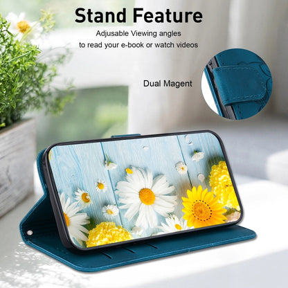 For iPhone 16e Lily Embossed Leather Phone Case(Dark Blue) by bashfashion