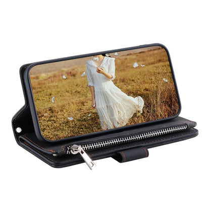 For iPhone 16e Grid Texture Zipper Leather Phone Case with Lanyard(Black) by bashfashion