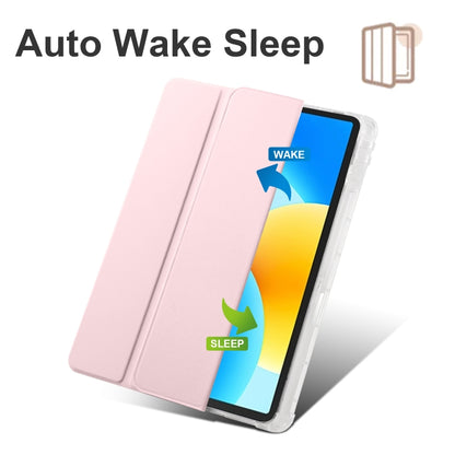 For Huawei MatePad 11.5S 3-folding Transparent TPU Smart Leather Tablet Case(Ice Pink) by bashfashion