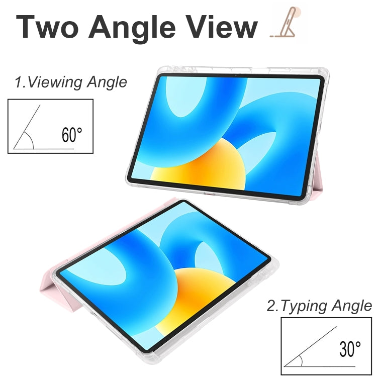 For Huawei MatePad 11.5S 3-folding Transparent TPU Smart Leather Tablet Case(Ice Pink) by bashfashion