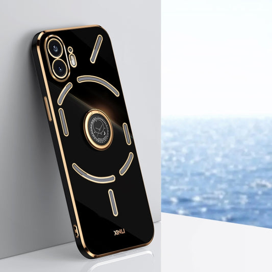 For Nothing Phone 2 XINLI Straight Edge 6D Electroplate TPU Phone Case with Ring Holder(Black) by XINLI