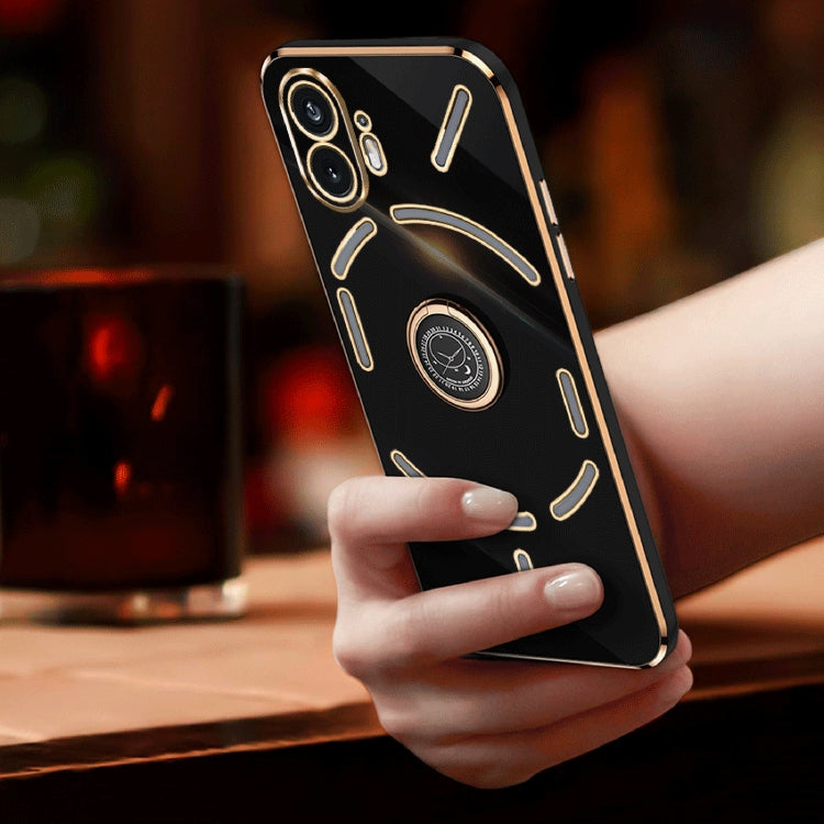 For Nothing Phone 2 XINLI Straight Edge 6D Electroplate TPU Phone Case with Ring Holder(Black) by XINLI