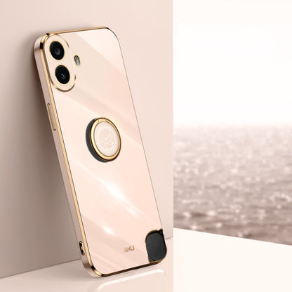 For Nothing CMF Phone 1 XINLI Straight Edge 6D Electroplate TPU Phone Case with Ring Holder(Pink) by XINLI