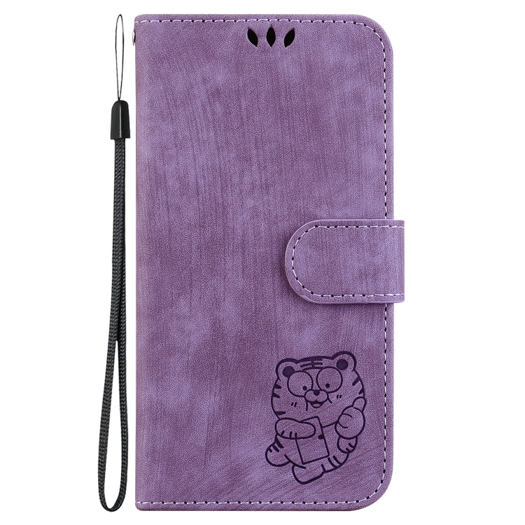 For iPhone 16e Little Tiger Embossed Leather Phone Case(Purple) by bashfashion