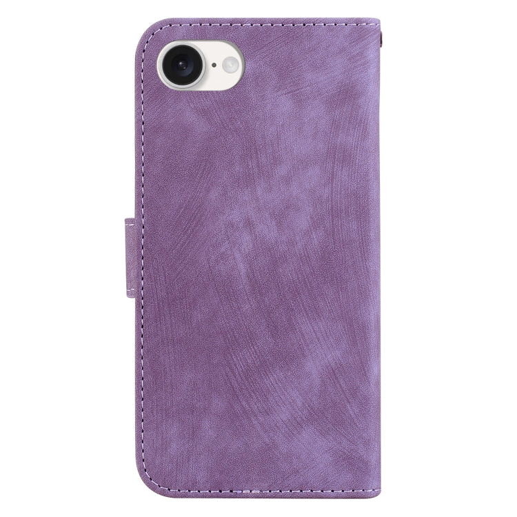 For iPhone 16e Little Tiger Embossed Leather Phone Case(Purple) by bashfashion