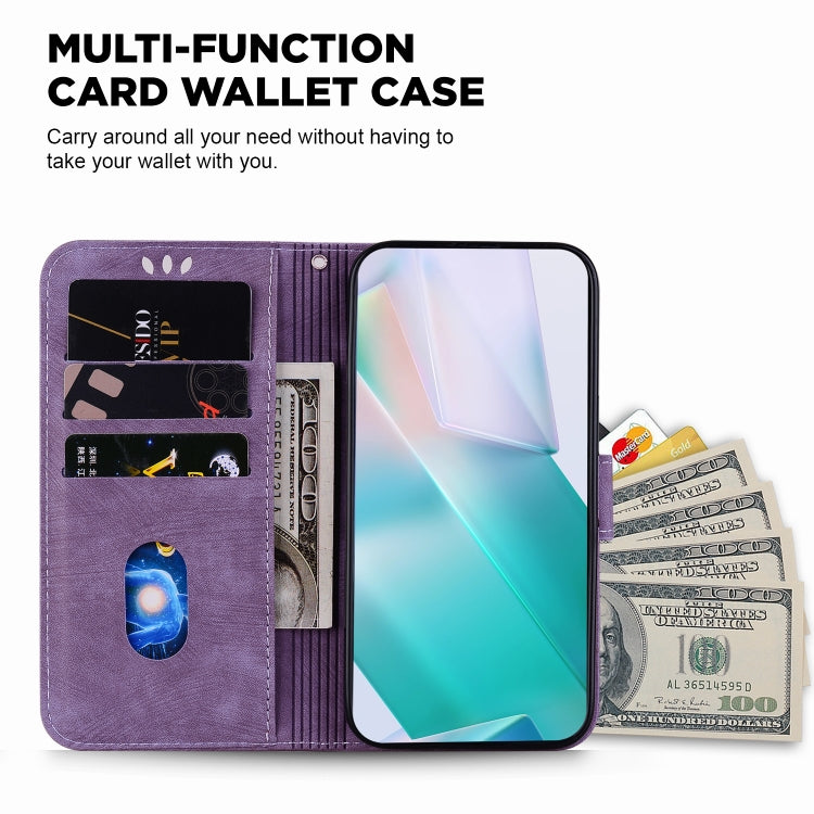 For iPhone 16e Little Tiger Embossed Leather Phone Case(Purple) by bashfashion