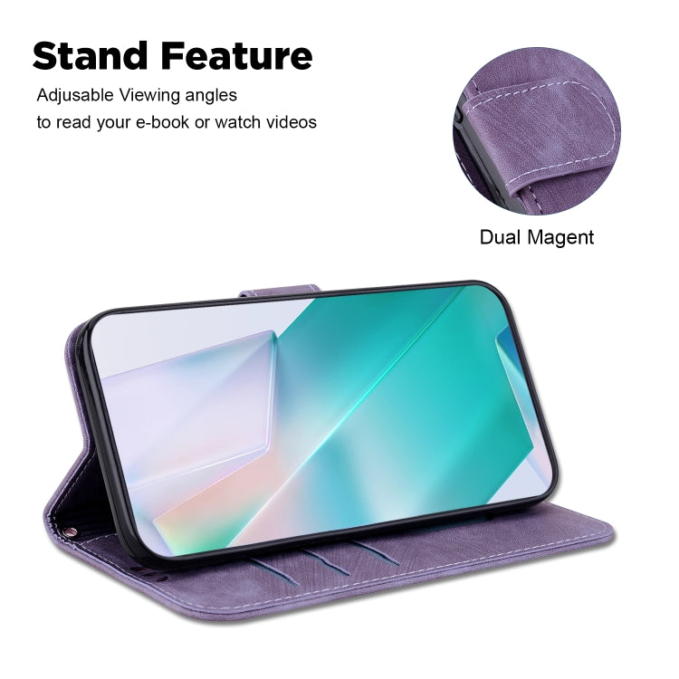 For iPhone 16e Little Tiger Embossed Leather Phone Case(Purple) by bashfashion
