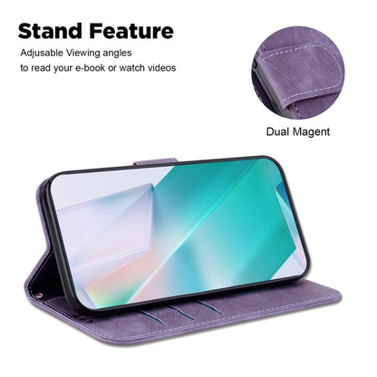 For iPhone 16e Little Tiger Embossed Leather Phone Case(Purple) by bashfashion
