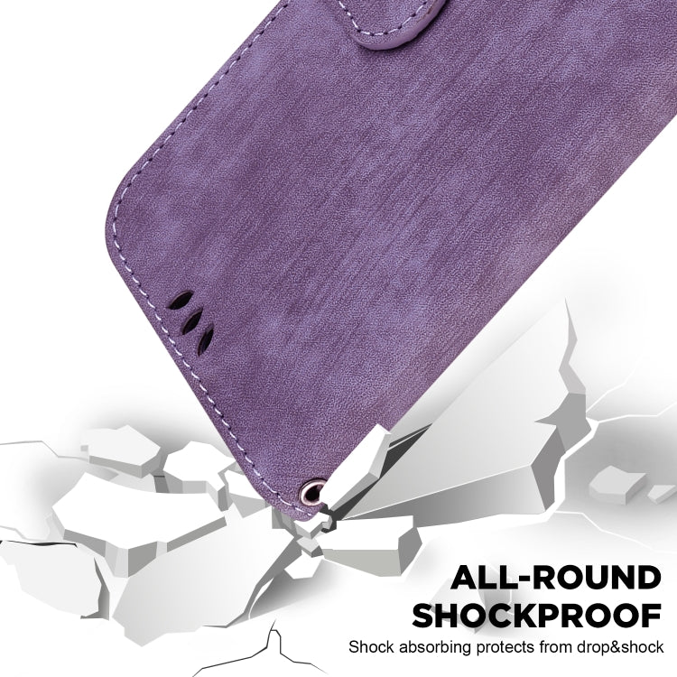 For iPhone 16e Little Tiger Embossed Leather Phone Case(Purple) by bashfashion