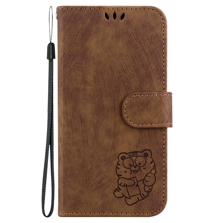 For iPhone 16e Little Tiger Embossed Leather Phone Case(Brown) by bashfashion