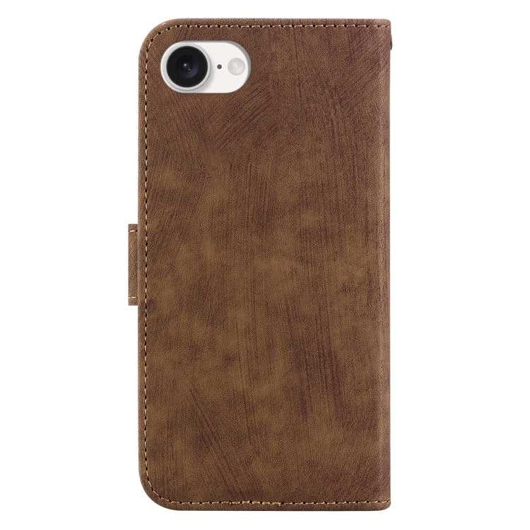 For iPhone 16e Little Tiger Embossed Leather Phone Case(Brown) by bashfashion