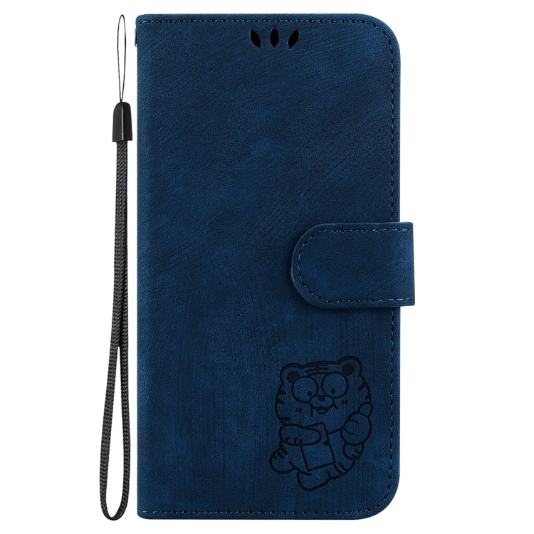 For iPhone 16e Little Tiger Embossed Leather Phone Case(Dark Blue) by bashfashion