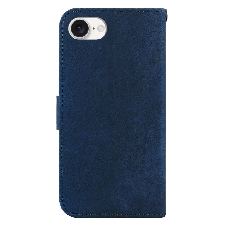 For iPhone 16e Little Tiger Embossed Leather Phone Case(Dark Blue) by bashfashion
