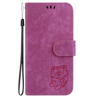 For iPhone 16e Little Tiger Embossed Leather Phone Case(Rose Red) by bashfashion