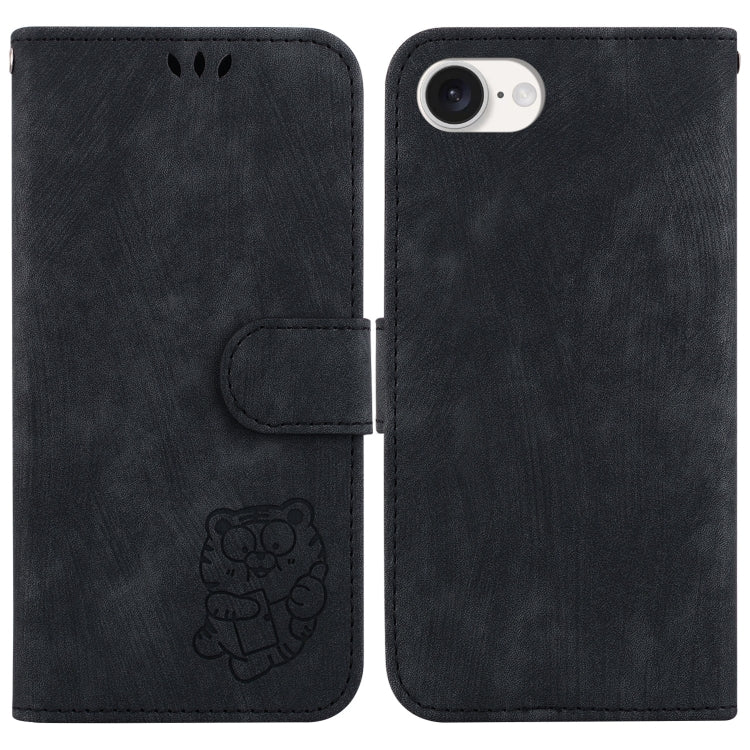 For iPhone 16e Little Tiger Embossed Leather Phone Case(Black) by bashfashion
