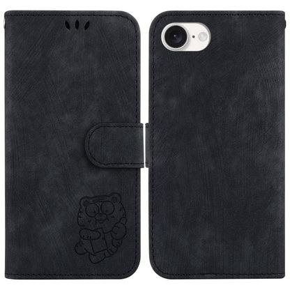 For iPhone 16e Little Tiger Embossed Leather Phone Case(Black) by bashfashion