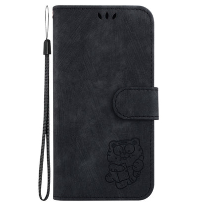 For iPhone 16e Little Tiger Embossed Leather Phone Case(Black) by bashfashion