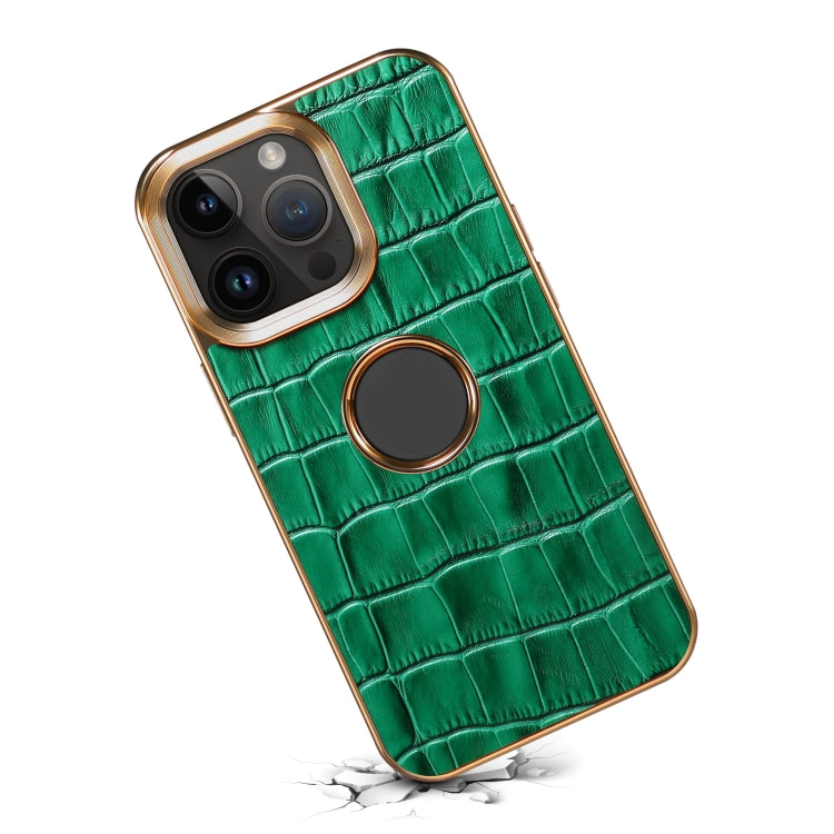 For iPhone 13 Pro Max Denior Crocodile Texture Genuine Leather Electroplating Phone Case(Green) by Denior